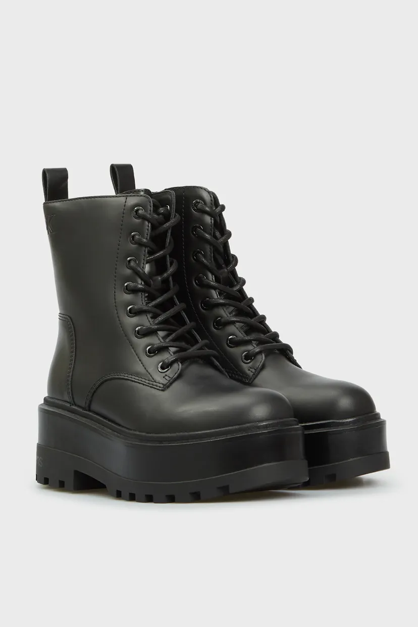 Жіночі чорні шкіряні черевики FLATFORM HIGH LACE UP 3