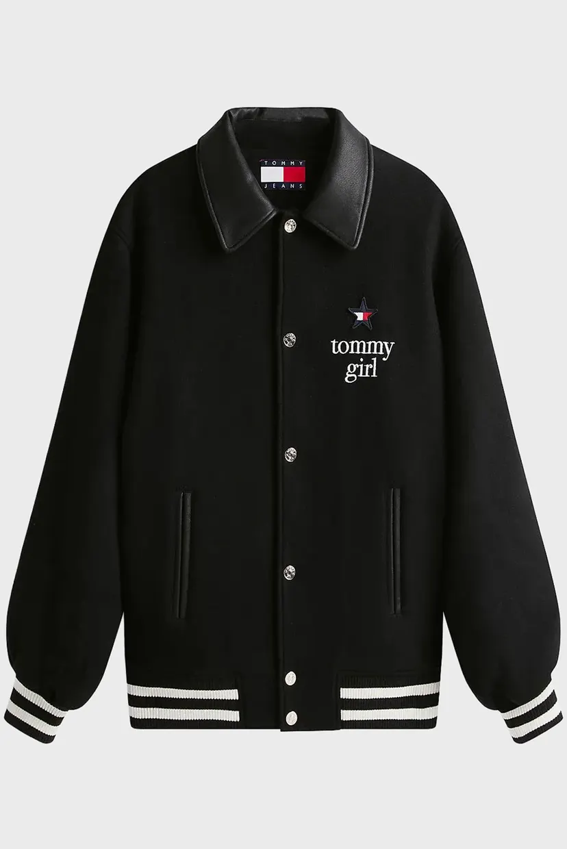Жіночий чорний вовняний бомбер TOMMY GIRL VARSITY 6