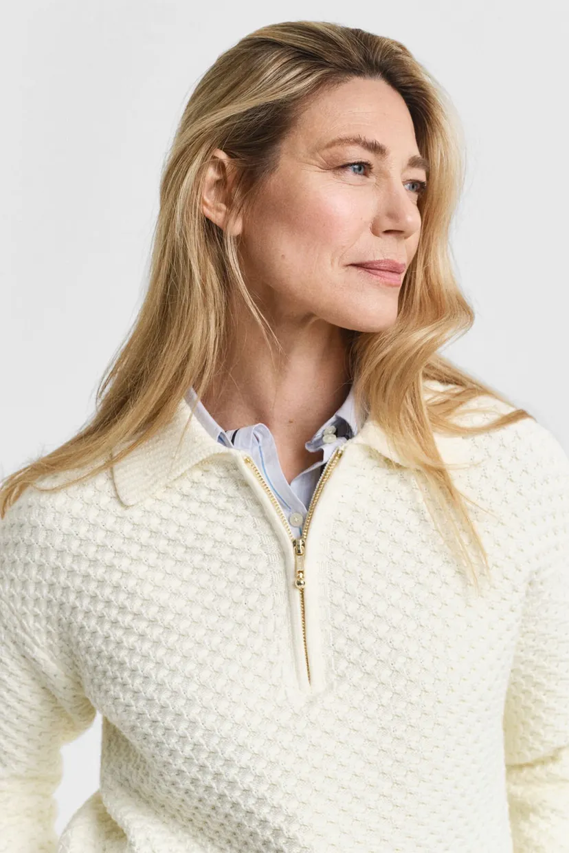 Жіноча біла кофта COTTON TEXTURE HALF ZIP 4