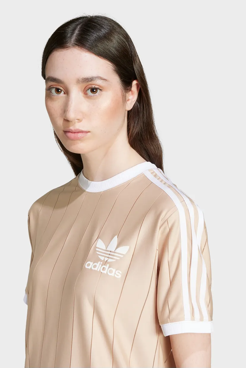 Женская бежевая футболка Adicolor 3-Stripes Pinstripe 4
