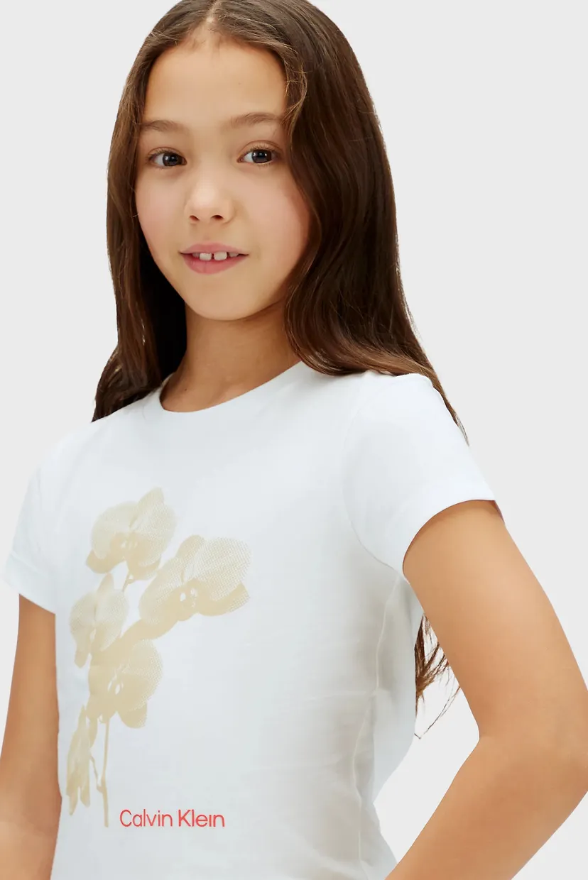 Детская белая футболка FLOWER SLIM 4