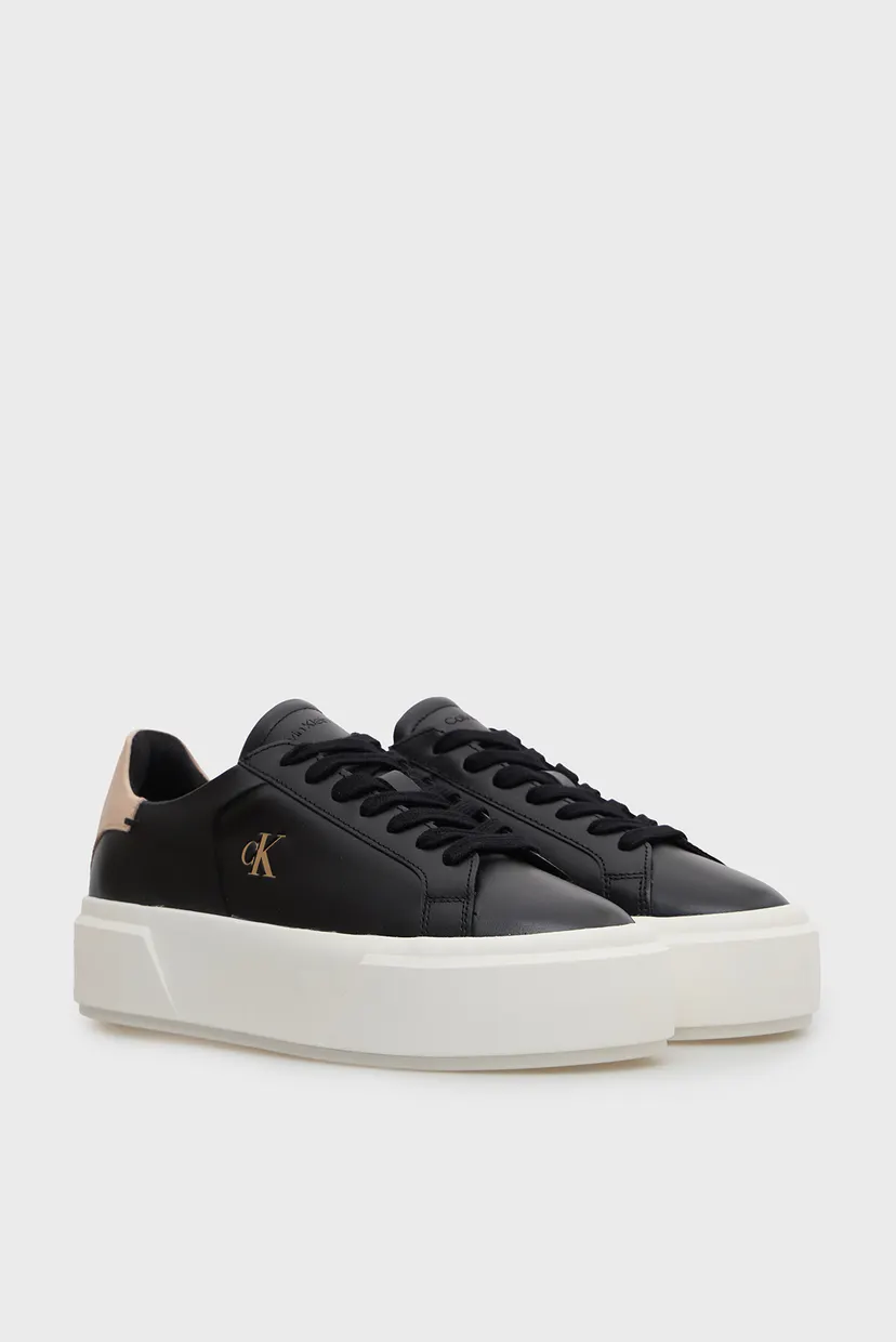 Женские черные кожаные сникерсы FLATFORM LACE UP 3