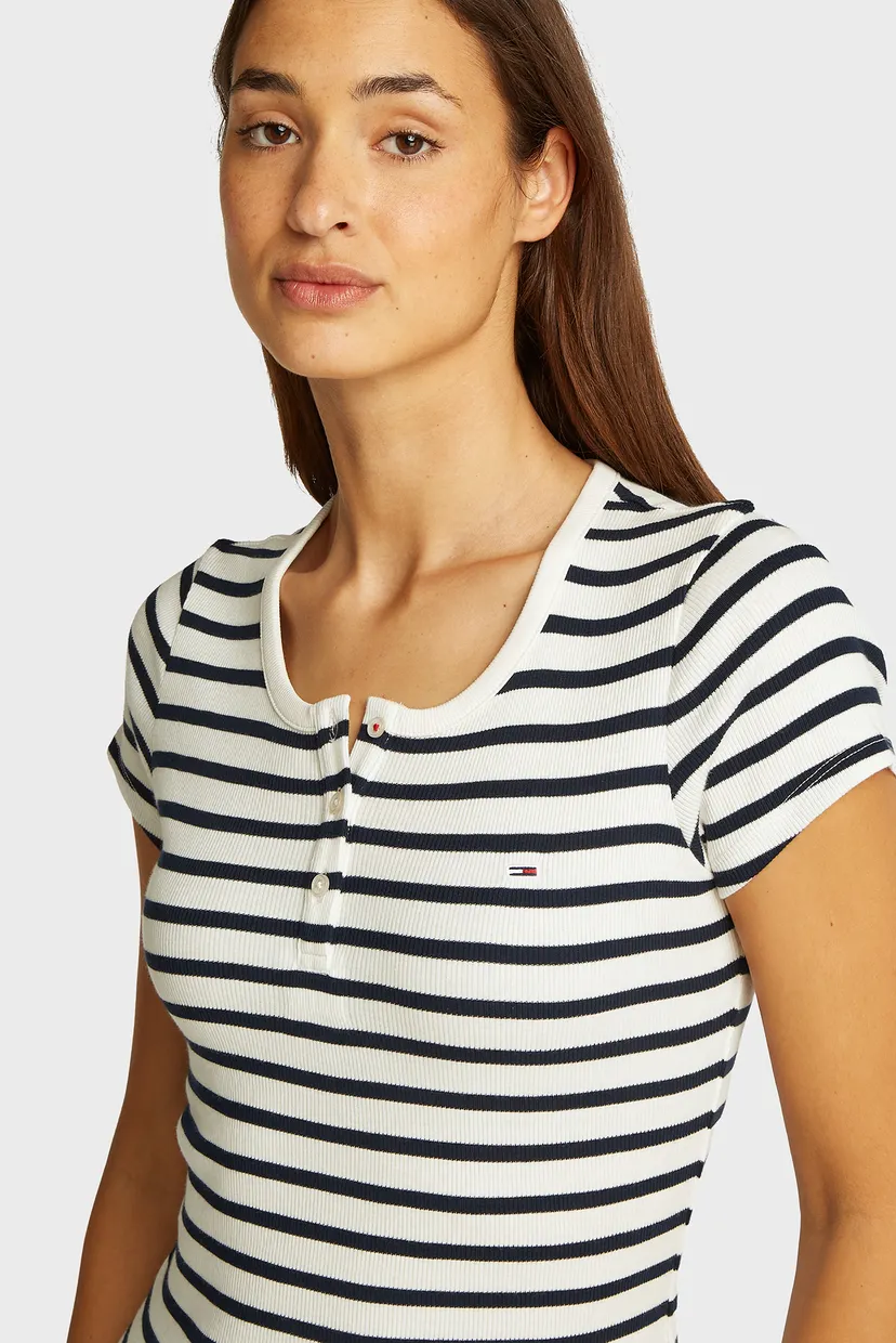 Жіноча біла футболка у смужку TJW SLIM BUTTON RIB C-NECK SS 4