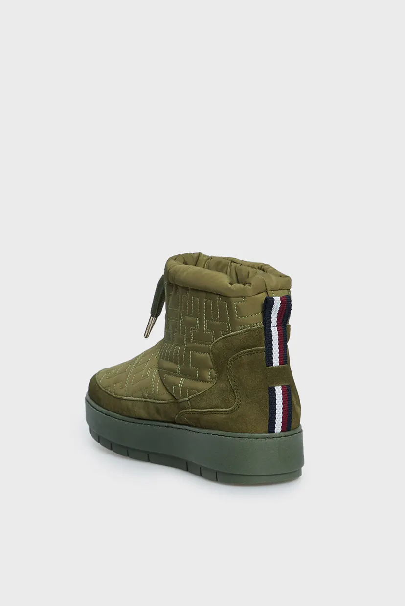 Женские зеленые дутики с узором TOMMY MONOGRAM SNOWBOOT 4