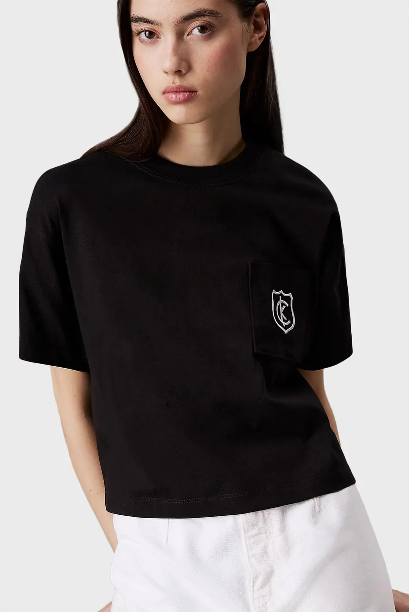 Жіноча чорна футболка BOXY CK CREST CROP POCKET 4