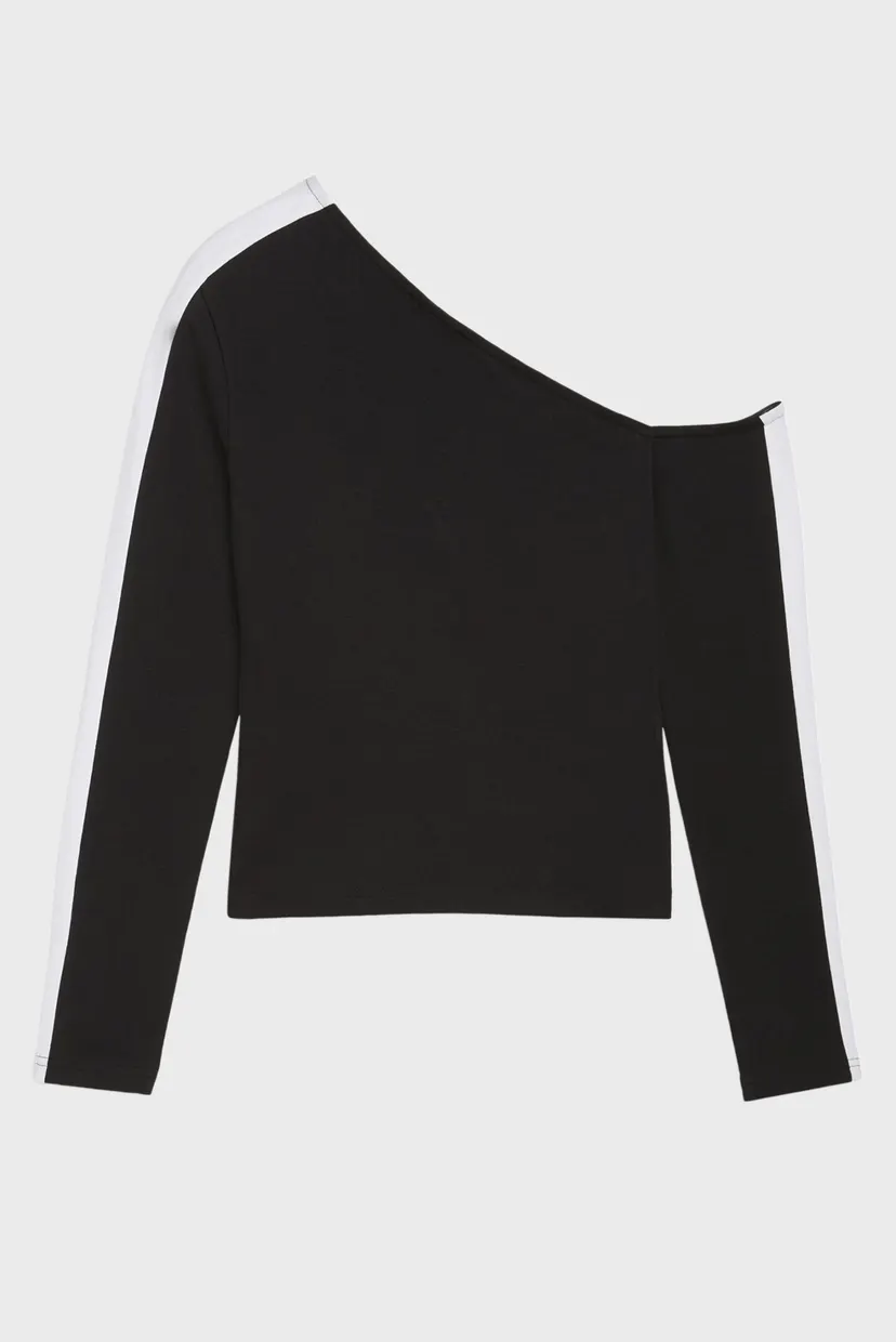 Жіночий чорний лонгслів T7 Asymmetric Top Women 5