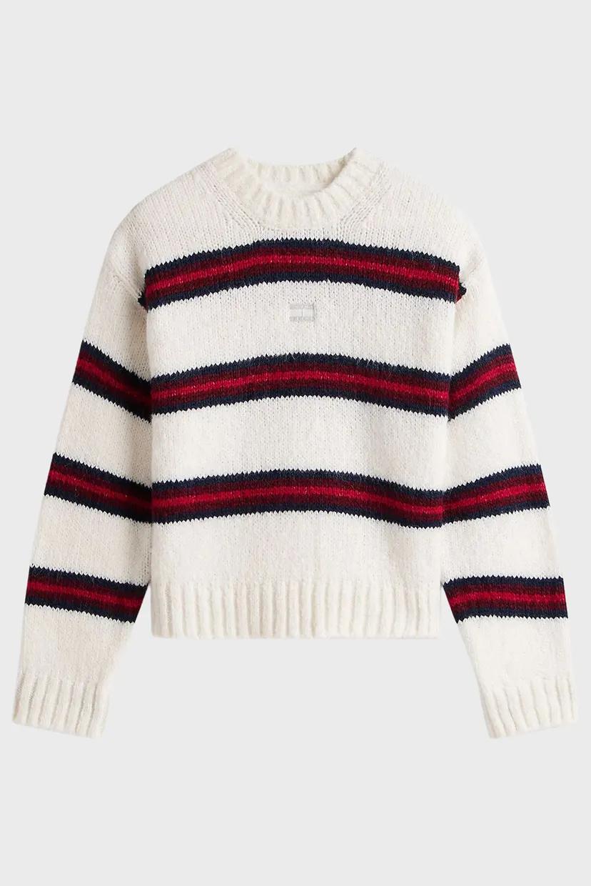 Женский белый свитер в полоску BADGE STRIPE FLUFFY 5