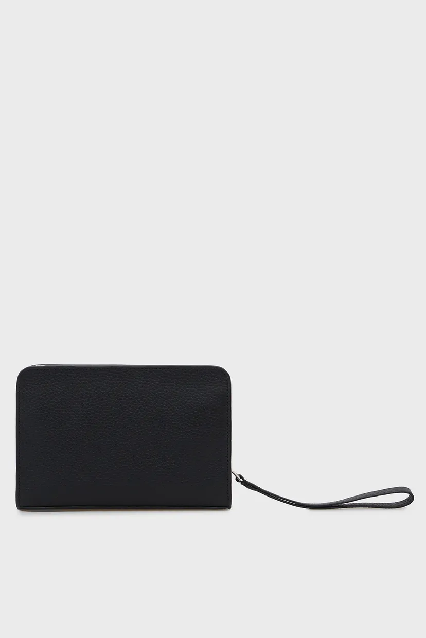 Мужская черная кожаная борсетта FOIL EMBOSS POUCH 4