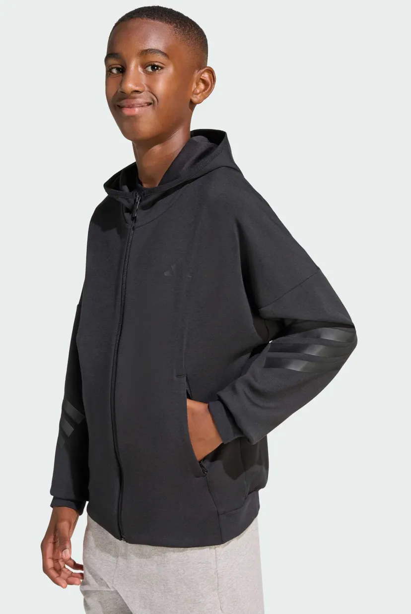 Детское черное худи FUTURE ICONS 3 STRIPES FULL ZIP 4