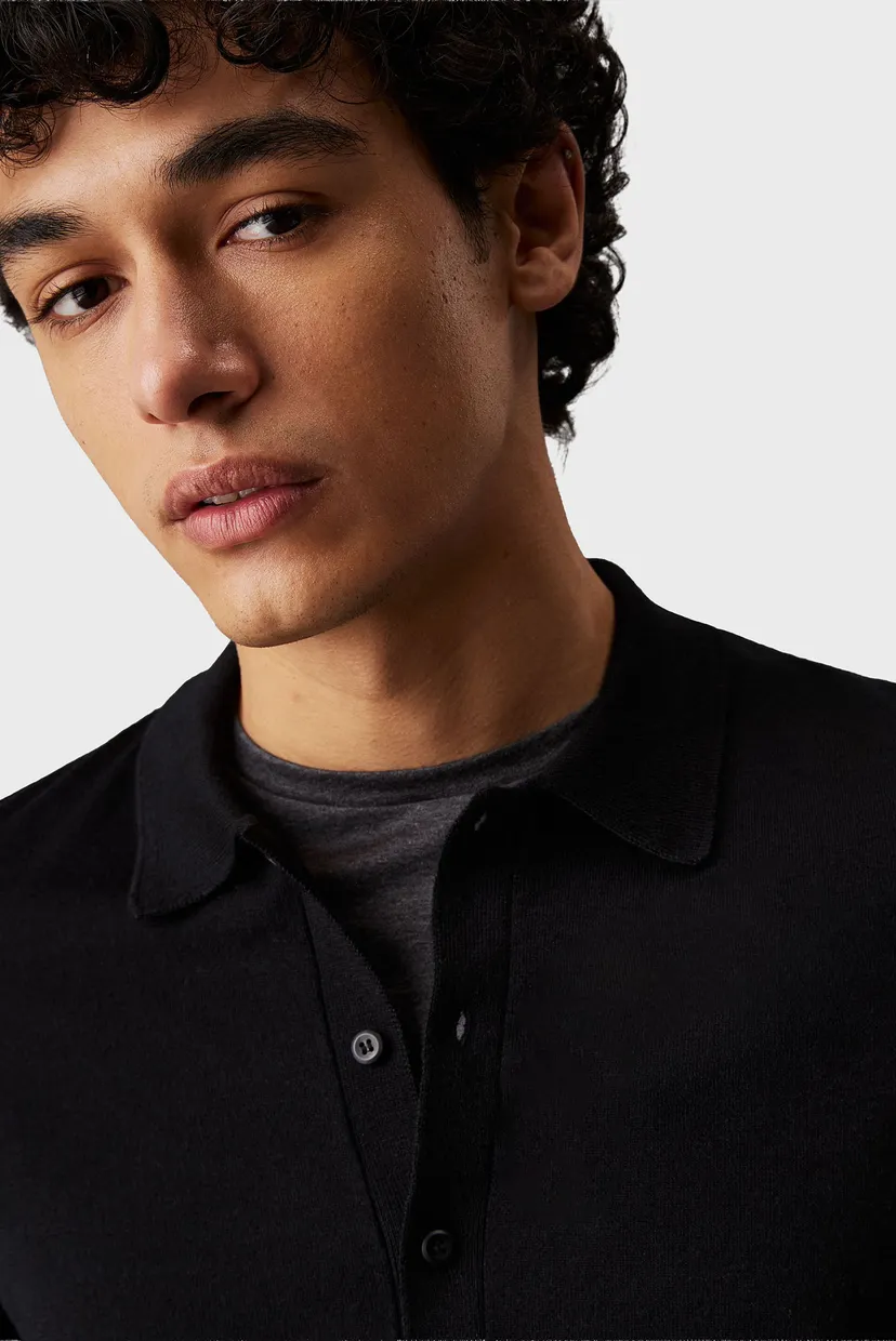 Чоловіче чорне вовняне поло ITALIAN MERINO SILK LS POLO 4