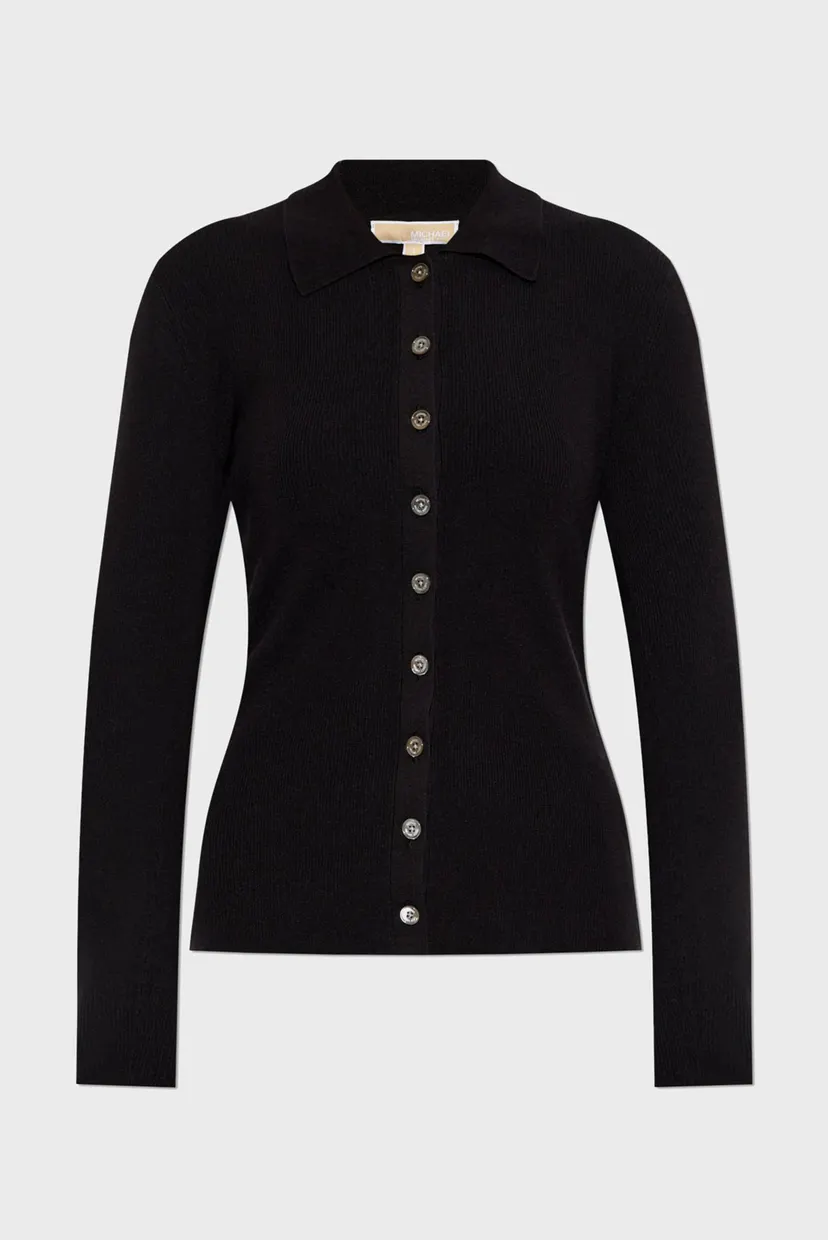 Жіночий чорний кардиган FITTED RIBED LS BUTTON UP 4