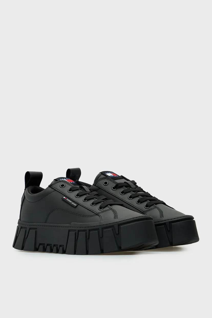 Женские черные кожаные сникерсы FLATFORM 3