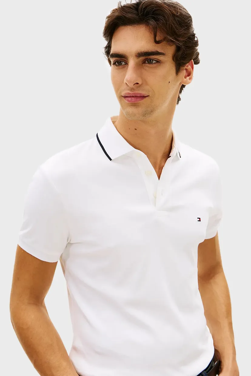 Чоловіче біле поло TIPPED SLIM 4