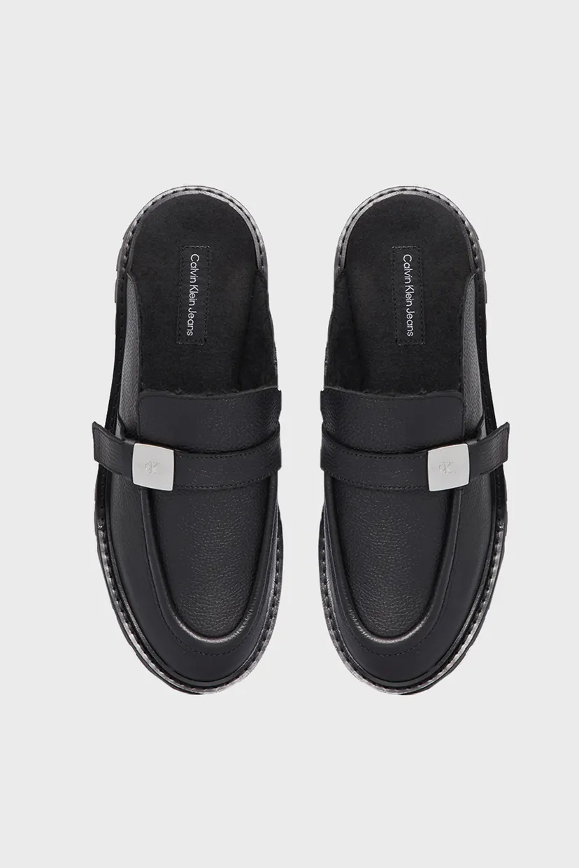 Женские черные кожаные мюли FLATFORM SLIPON MG LTH 4