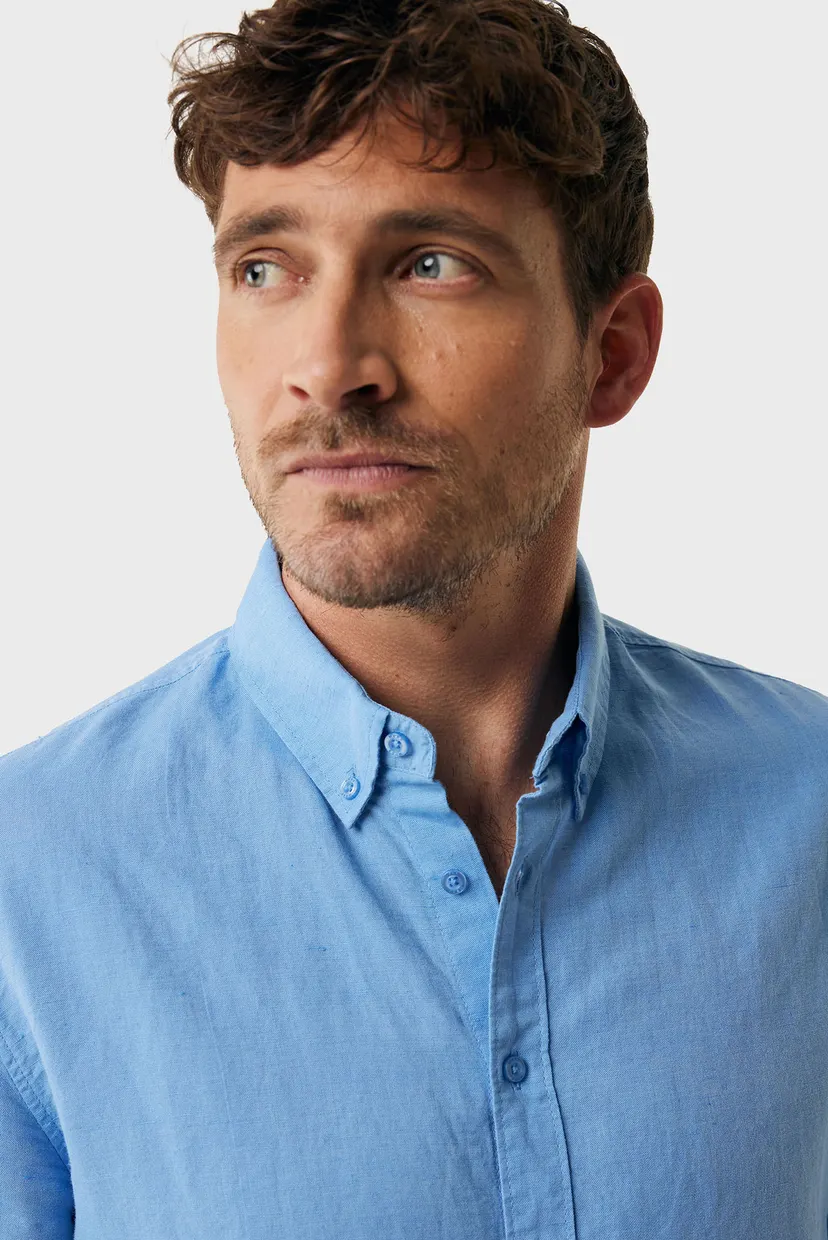 Мужская голубая льняная рубашка CALEB Basic linen shirt 4