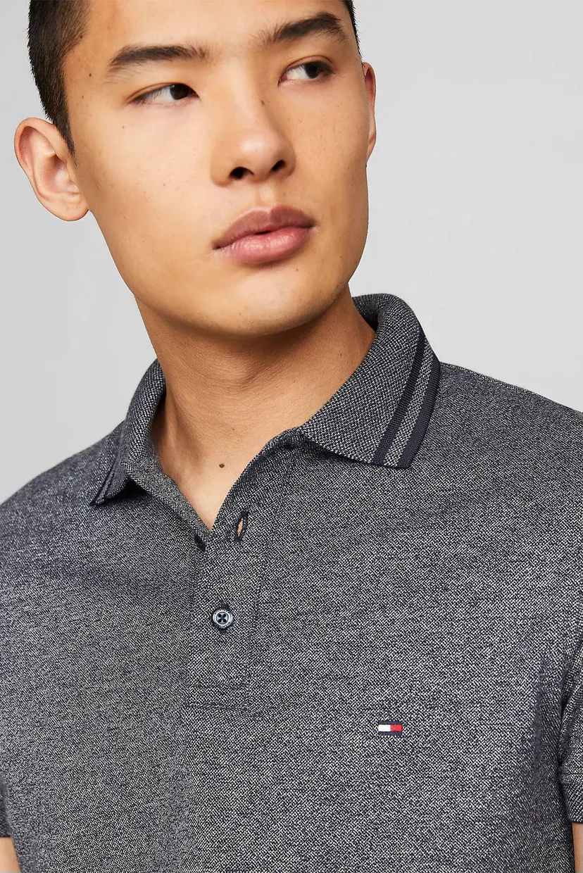 Чоловіче темно-синє поло PRETWIST MOULINE SLIM FIT POLO 4