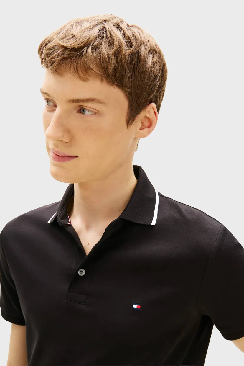 Чоловіче чорне поло TIPPED SLIM 4