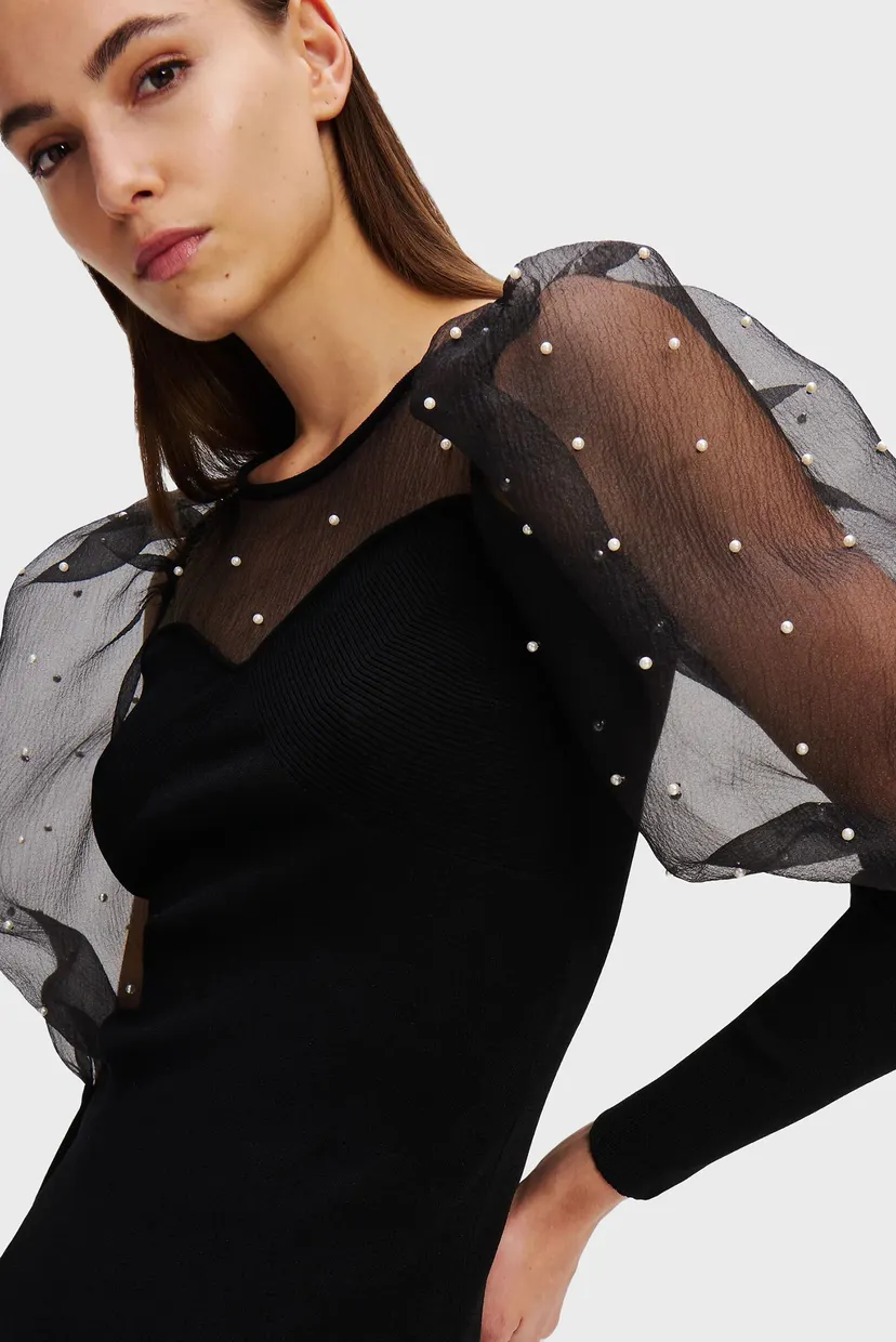 Женская черная буза PEARL PUFF SLEEVE 4
