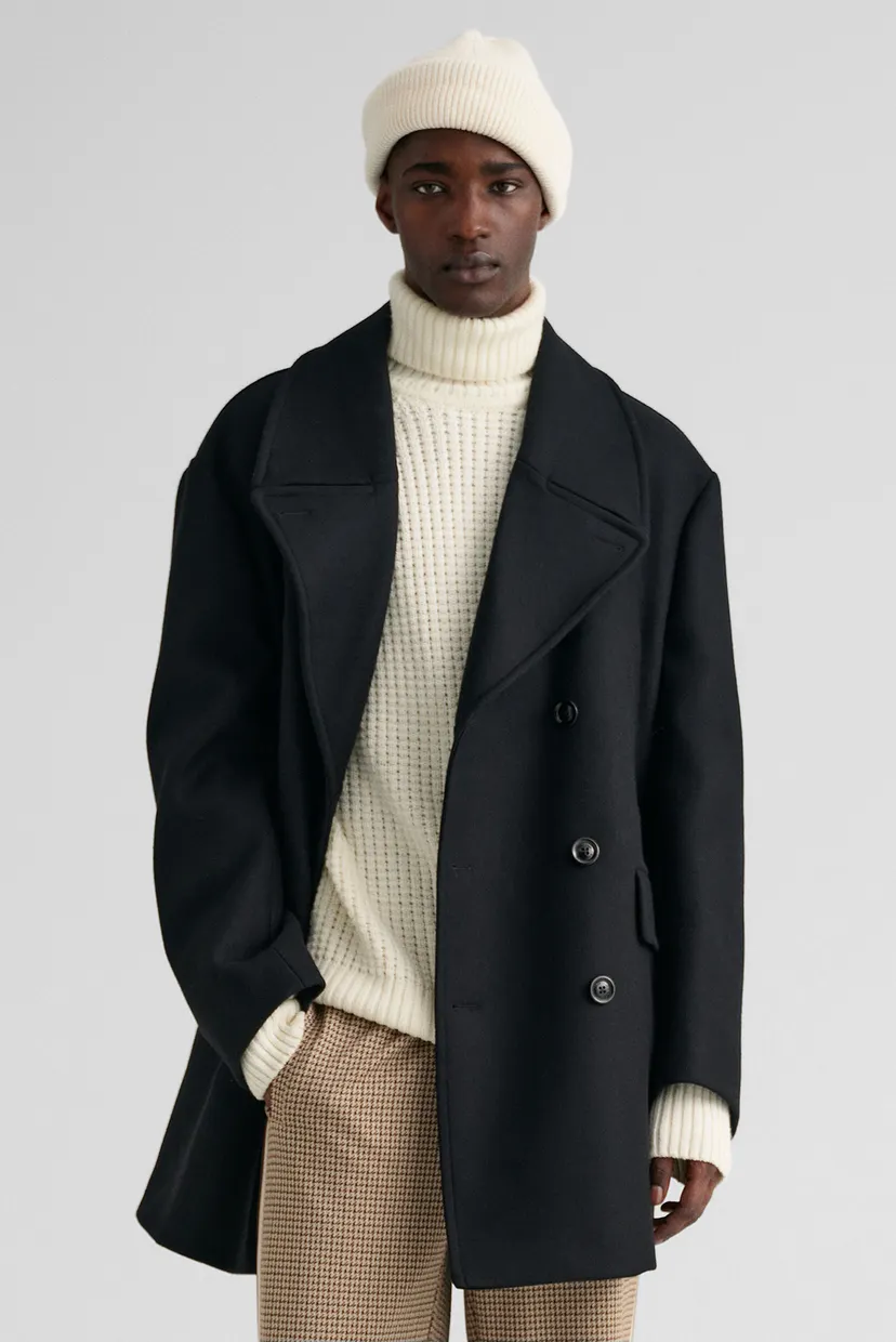 Чоловіче чорне вовняне пальто OVERSIZED WOOL PEACOAT 4