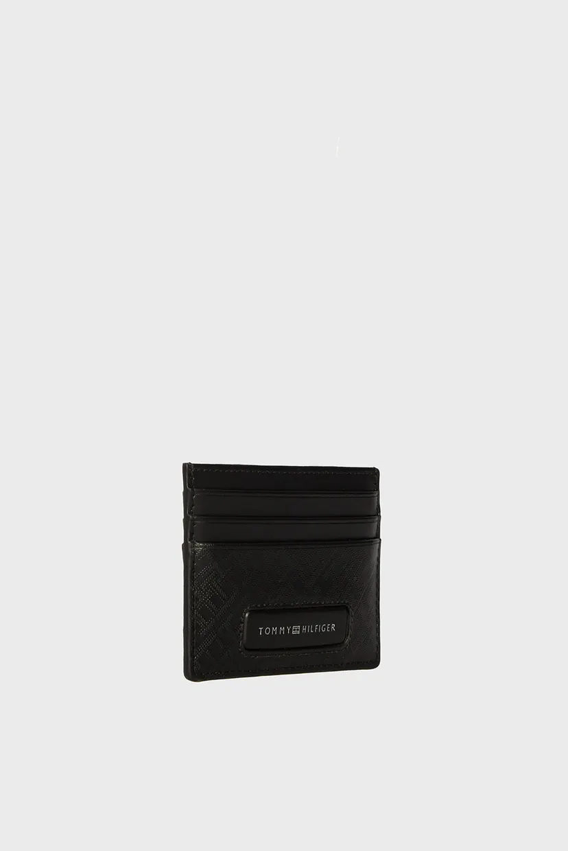 Мужской черный кожаный кардхолдер с узором TH MONOGRAM CC HOLDER 3