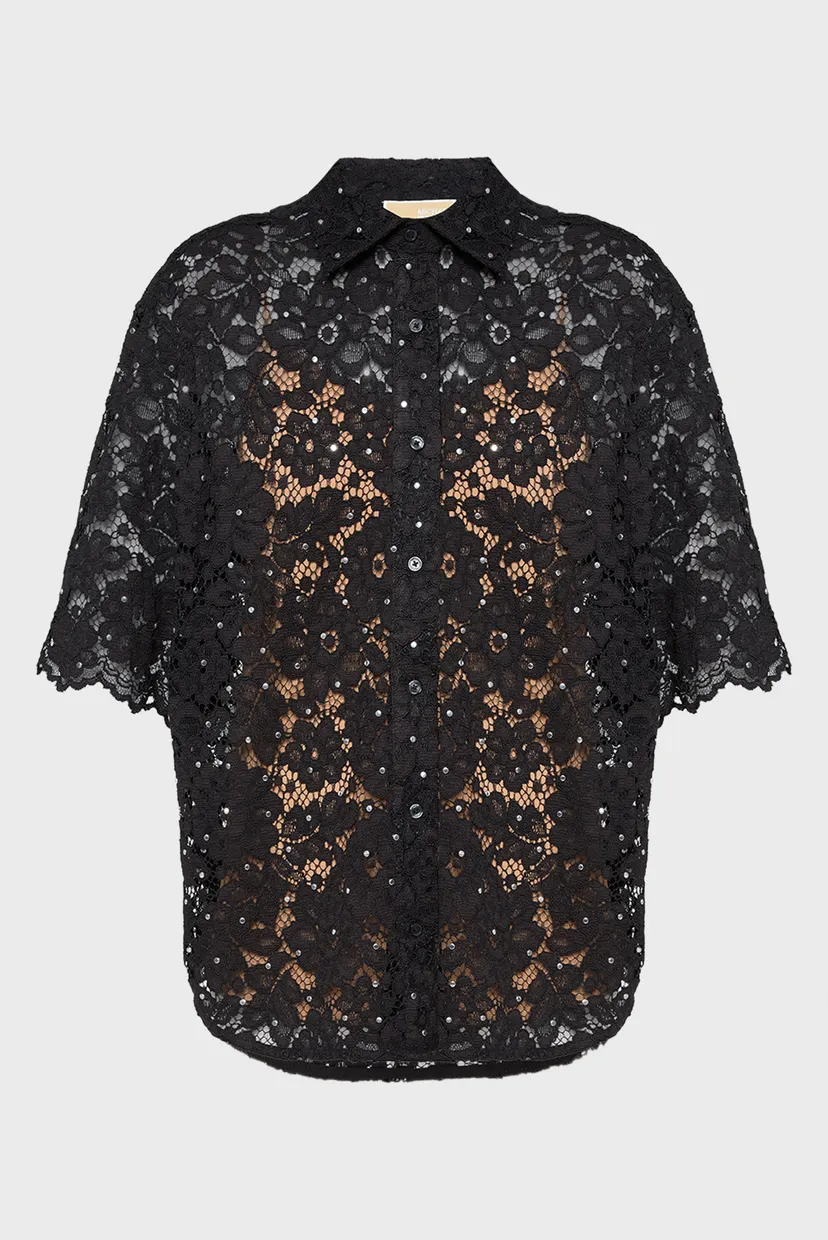 Жіноча чорна блуза STUDDED FLORAL LACE SHIRT 4