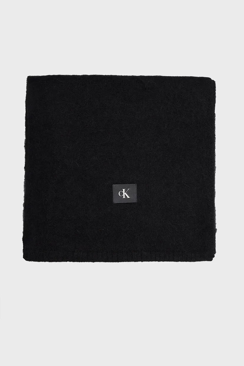 Женский черный шерстяной шарф MINIMAL MONOGRAM TEXTURED SCARF 4
