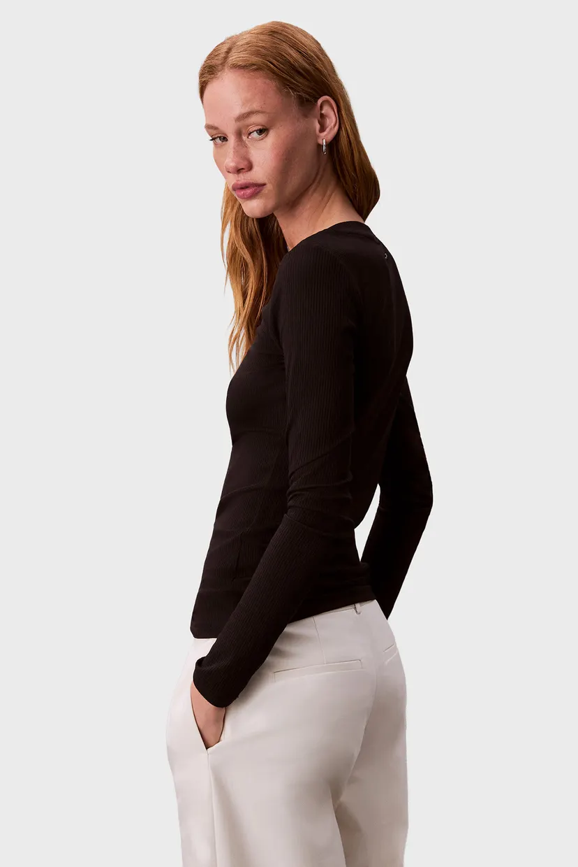 Жіночий чорний лонгслів RIB LS TEE 3