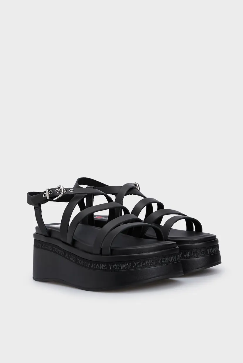 Жіночі чорні шкіряні босоніжки TJW STRAPPY WEDGE SANDAL 3