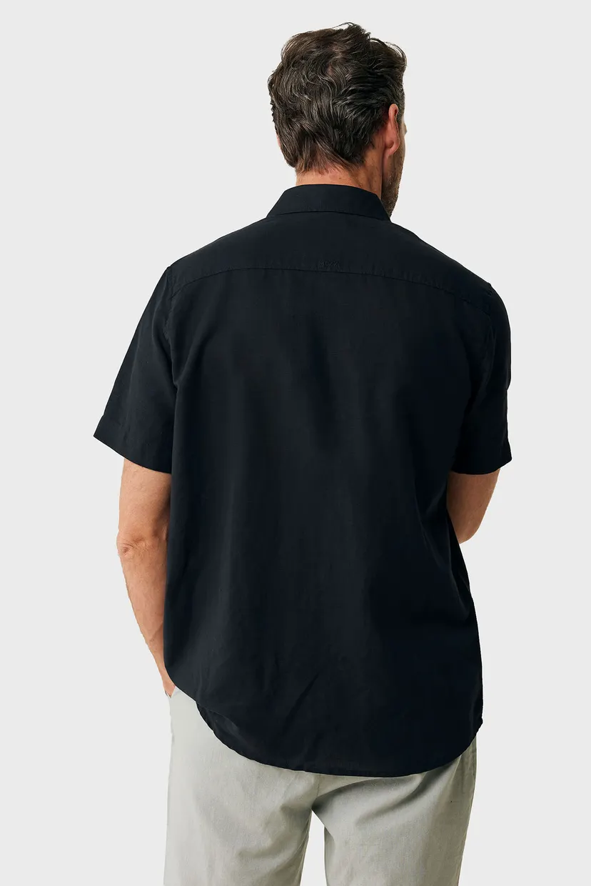 Чоловіча чорна лляна сорочка BRANDON Basic linen shirt short sleeve 3