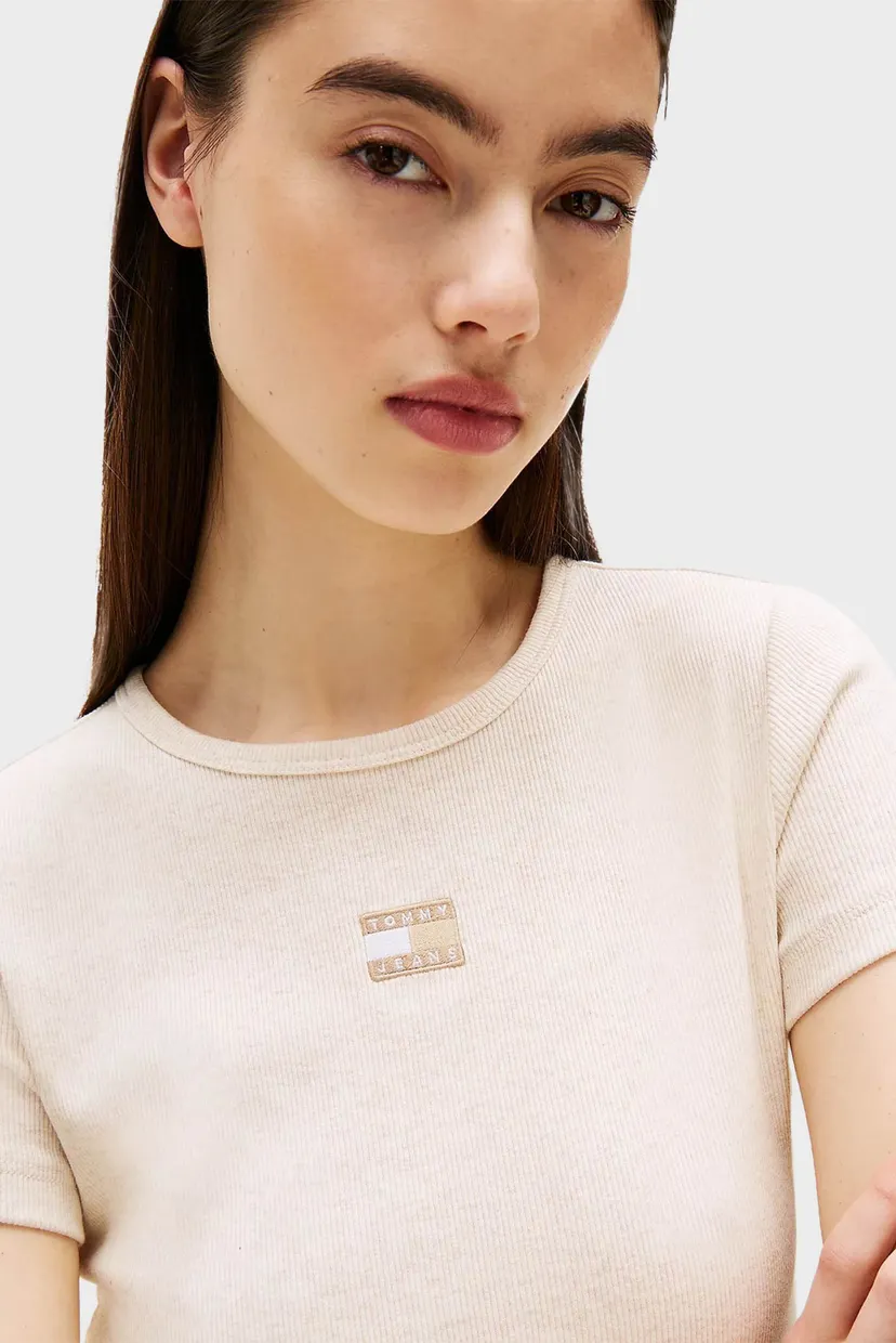 Женская бежевая футболка TJW SLIM BADGE RIB 4