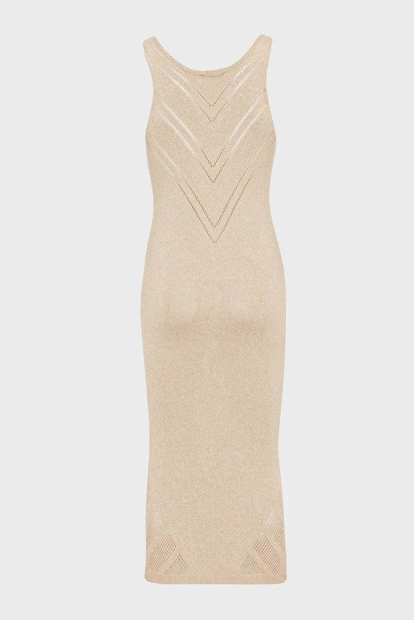Женское бежевое платье Sleeveless v-neck knit dress 5