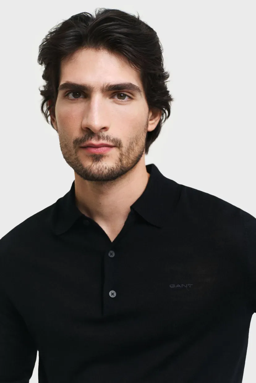 Мужское черное шерстяное поло EXTRAFINE MERINO WOOL POLO 4