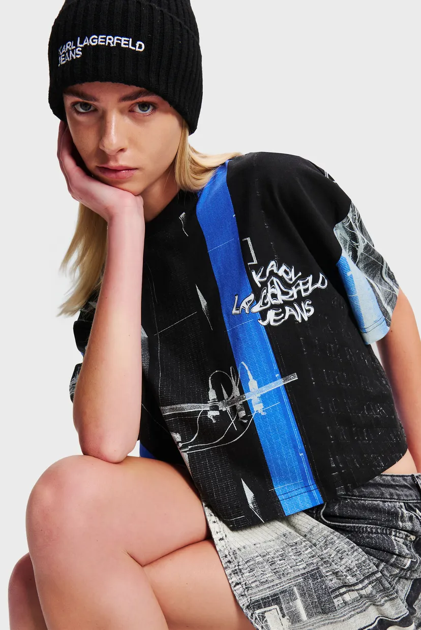 Жіноча чорна футболка klj oversized cropped 4