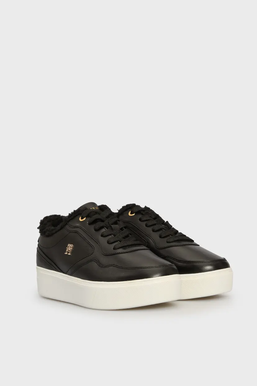 Женские черные кожаные сникерсы ESSENTIAL PLATFORM SNEAKER FUR 3