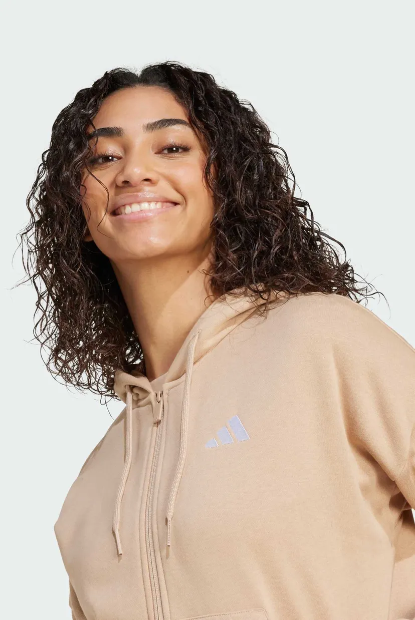 Женское бежевое худи Essentials 3-Stripes Full-Zip Fleece 4