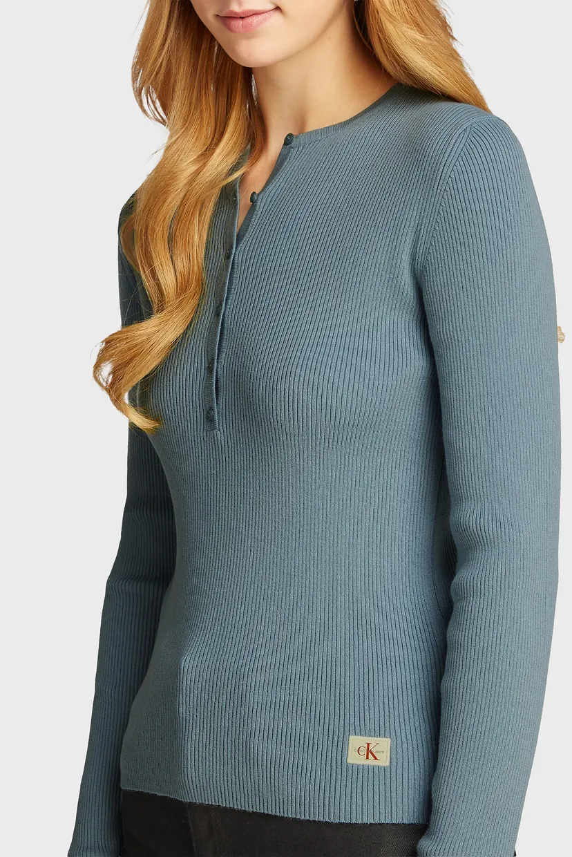 Жіночий блакитний джемпер WOVEN LABEL HENLEY SWEATER 3