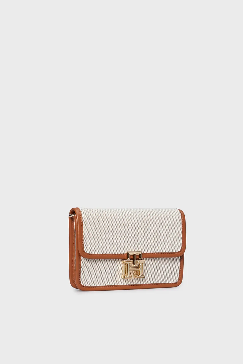 Жіноча бежева сумка TH LOGO LEATHER CROSSOVER CANVAS 3