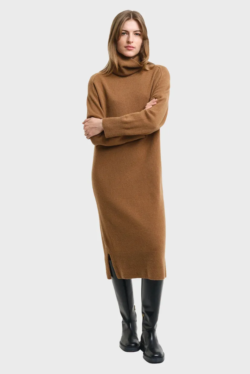 Женское коричневое шерстяное платье HERRINGBONE DETAIL ROLLNECK DRESS 3