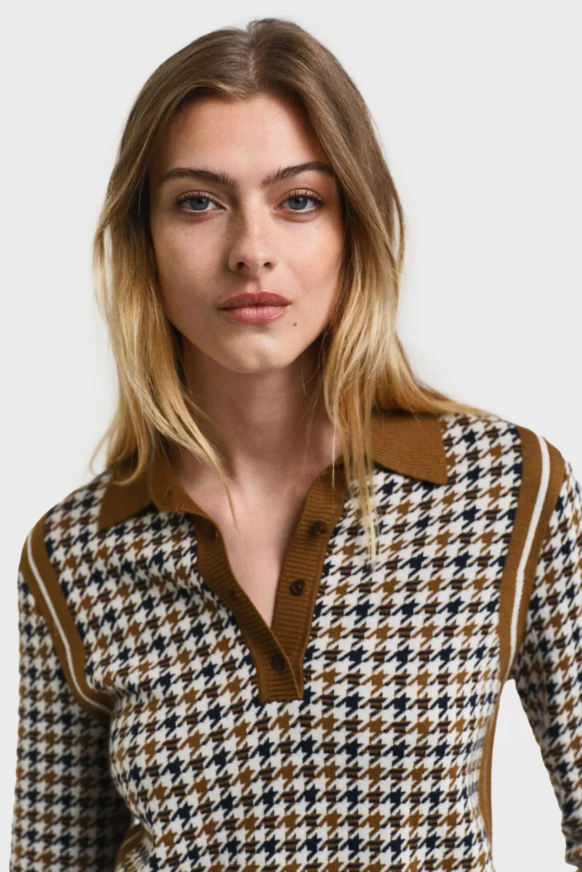 Женское шерстяное поло с узором HOUNDSTOOTH JACQUARD POLO 4