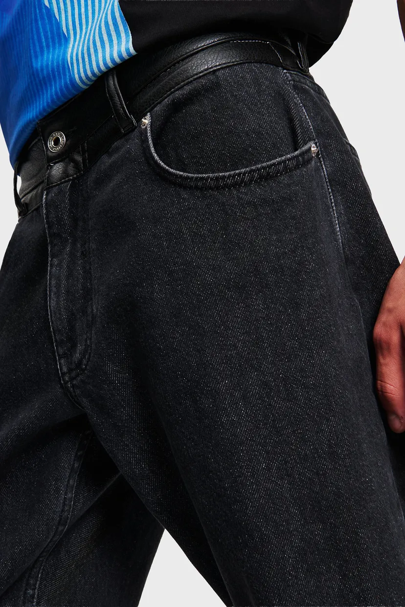 Мужские черные джинсы klj straight fauxleather denim 4