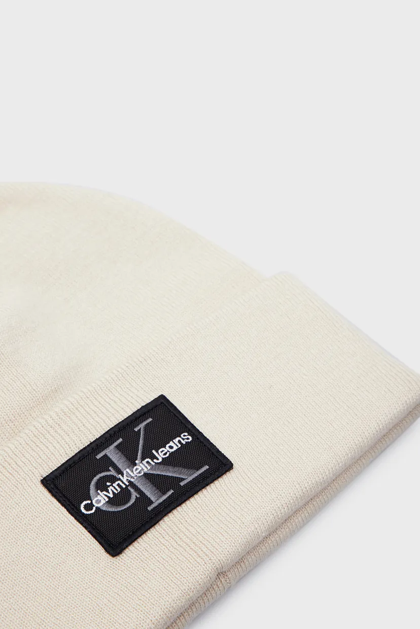 Мужская бежевая шапка MONO LOGO PATCH BEANIE 3