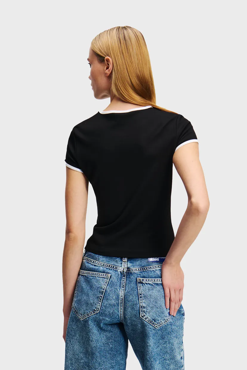 Женская черная футболка klj cap sleeve top 3