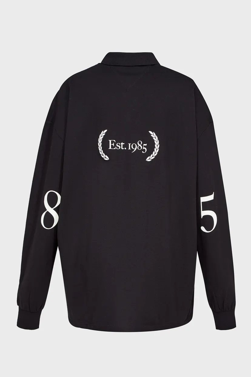 Женское черное поло BOYFRIEND MDN HILFIGER POLO LS 7