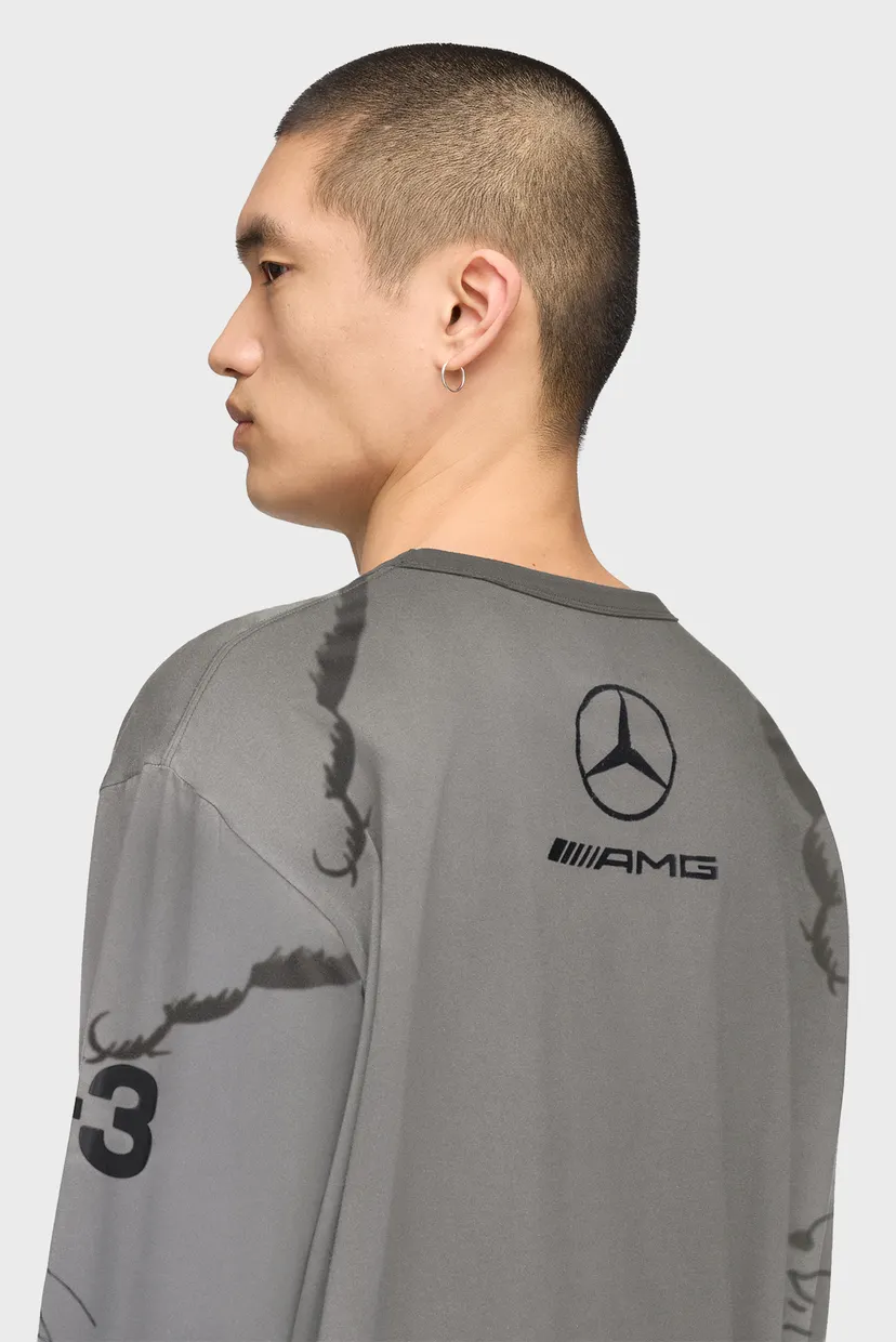 Серый лонгслив с узором Y-3 MERCEDES WOLF GRAPHIC (унисекс) 6
