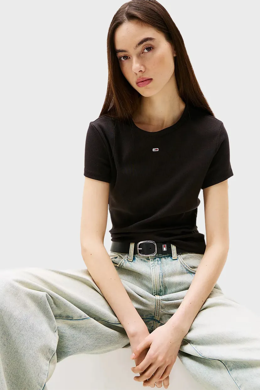 Жіноча чорна футболка TJW SLIM ESSENTIAL RIB SS EXT 4