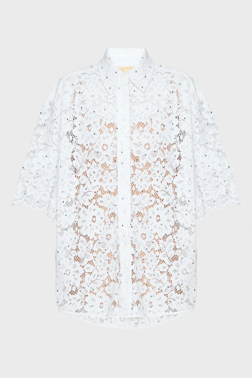 Жіноча біла блуза STUDDED FLORAL LACE SHIRT 4