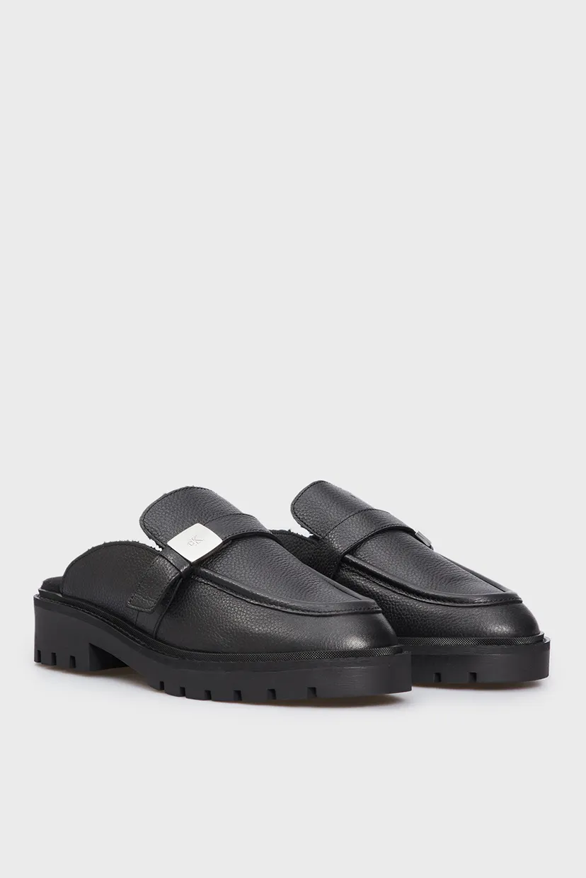 Женские черные кожаные мюли FLATFORM SLIPON MG LTH 3