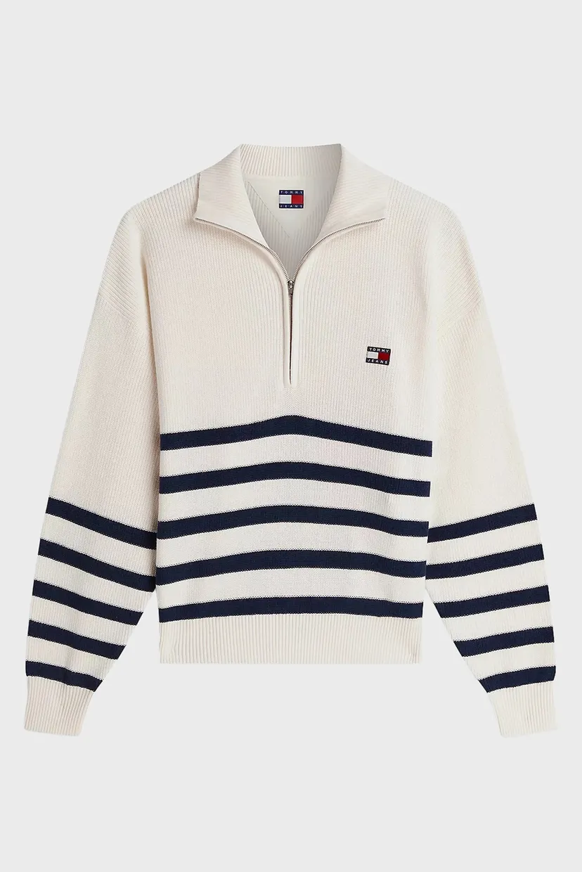 Женский белый свитер в полоску QUARTER ZIP SWEATER 6
