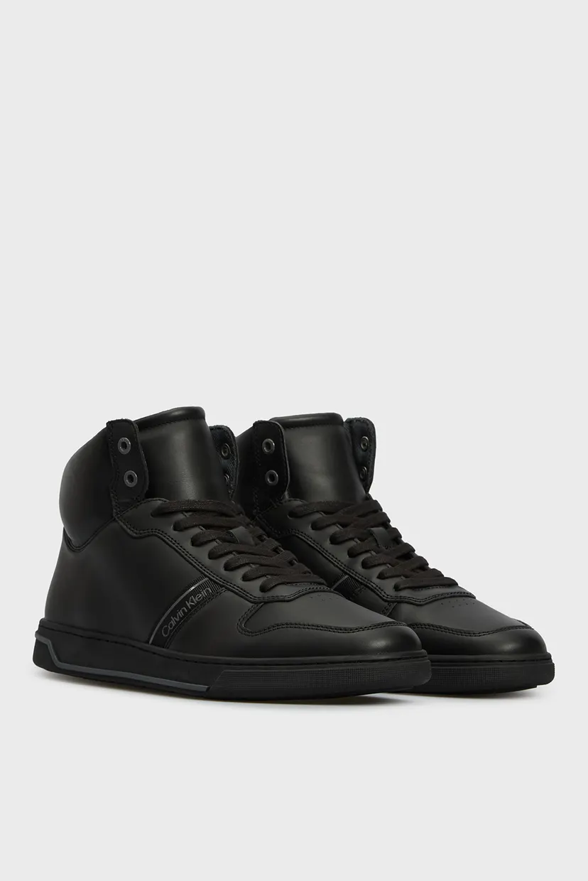 Мужские черные кожаные кроссовки HIGH TOP LACE UP LOGO 3