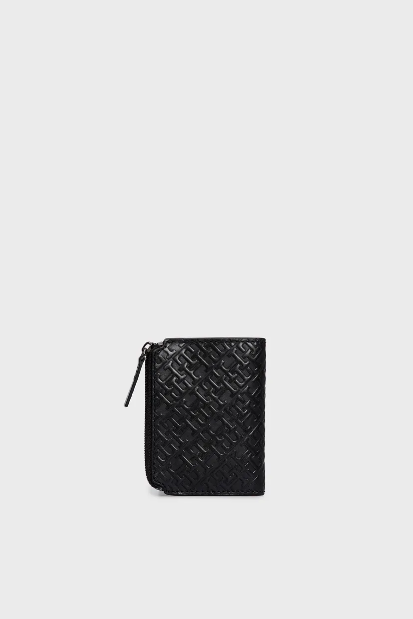Чоловічий чорний шкіряний кардхолдер з візерунком TH MONOGRAM BIFOLD WITH ZIP 4